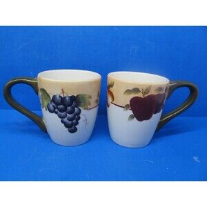 Home Interiors Sonoma Villa Set Of 2 Hand Painted Fruit Themed Coffee Mugs VGC